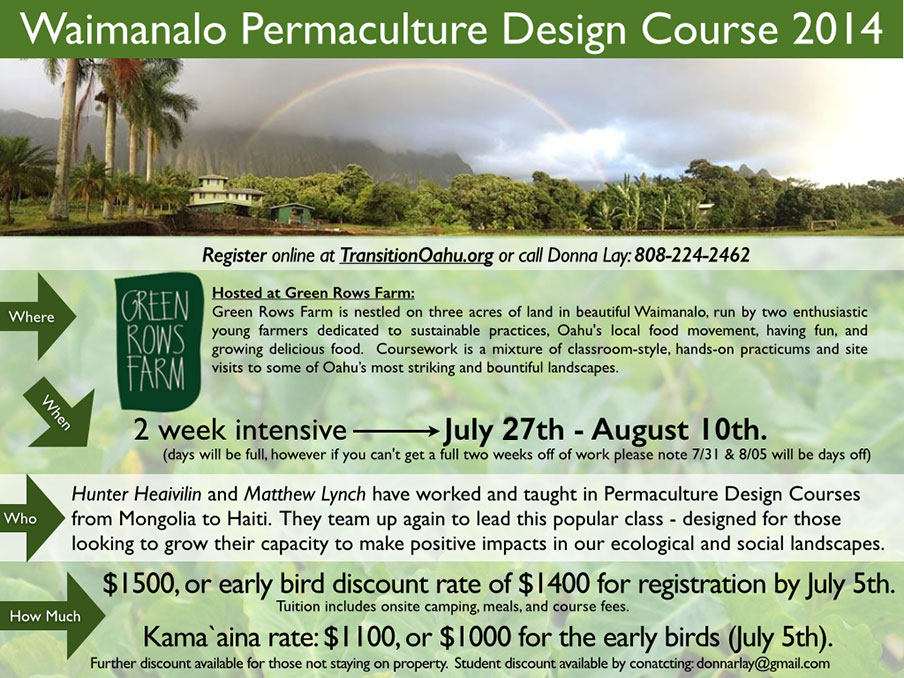 Waimanalo Permaculture Design Course 2014 - July 27-August 10 at Green Rows Farm